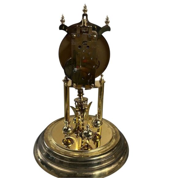 Vintage Kundo Anniversary Clock Brass Floral Motifs Glass Dome - Ubtested - Picture 5 of 6